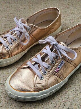 Superga Women Sneaker Metallic Rose Gold Upper Lace Up Shoes Size 7.5 40 EU